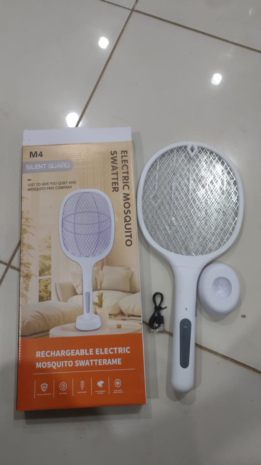 Rechargeable Mosquito Racket With Stand – Electric Insect Killer Bat For Indoor And Outdoor Use (Random Color)