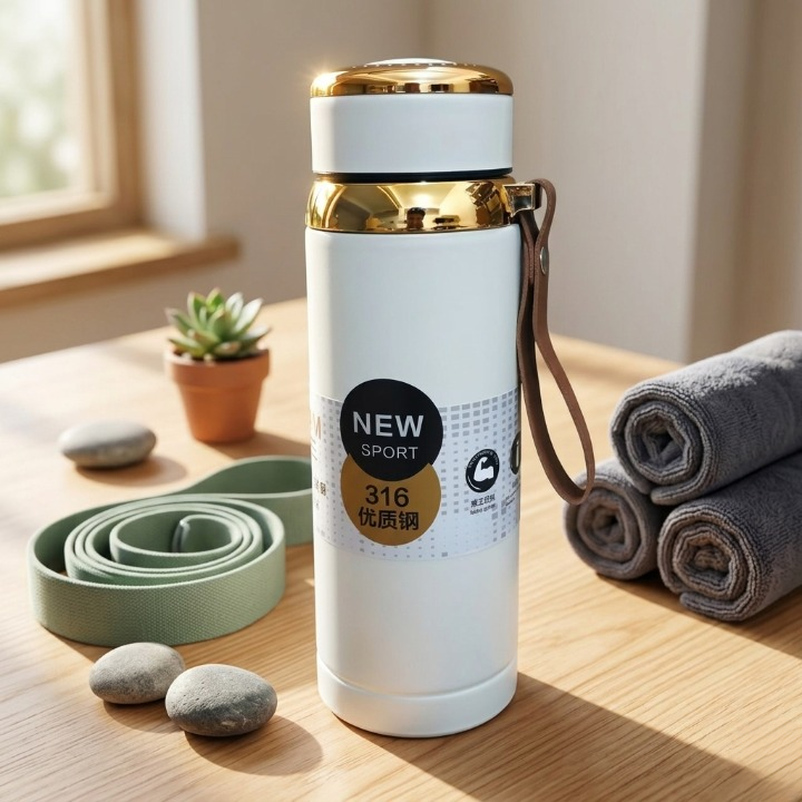 800ml Matte Stainless Steel Bottle Leak Proof Durable Hot Cold Water Bottle For Office Gym Travel | Cream